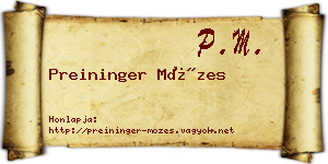 Preininger Mózes névjegykártya